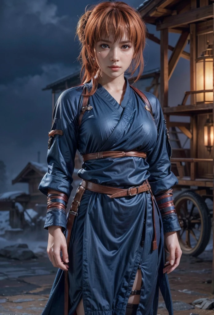 Kasumi, brown eyes, Red Hair, (best quality, ultra detail), (realistic:1.37), beautiful and detailed face, ultra-realistic texture, Delicate face, delicate body, red lipstick, bright colors. high definition, 8K. angry expression and penetrating, expressive gaze.