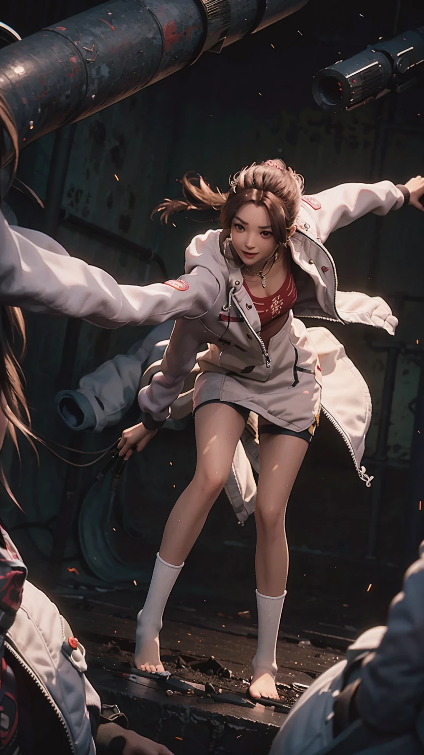 ((Biologically correct number of limbs))、(( Full body image(Including the face)))、4K、masterpiece、((Focus on the face))、The eyes are described in detail、Beautiful woman、Outstanding style、Beautiful legs、beautiful hands、(slim)、Facial details、Small earrings、necklace、(white shiny、Shiny dress、radiant skin)Smile、(Beautiful legsのアップ)、Sweat,Starry Sky,Starry Sky背景,Deep View,above water