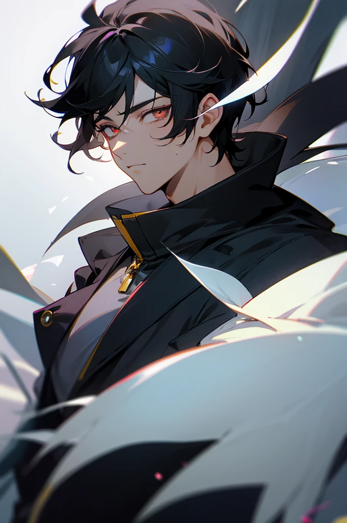 Male, Young adult, Black Hair, white eyes