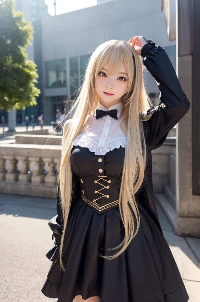 Sexy Big 、Sexy cute looks and cute 15 year old beautiful girl, beautiful and sexy face、A strong wind blows my hair in front of my face、length, Metallic blonde straight hair、beautiful, Cute and sexy eyes hidden behind long bangs, Gothic Maid Break Ceremony,((Random Uniform Cosplay)), ((Random sexy poses、put in、Deep joy, Ecstatic Eyes:1.2))、Ecstatic face、Climax expression,、Official Art,Highly detailed CG Unity 8k wallpaper, (masterpiece:1.0),(Highest quality:1.0), photo shoot, 8k, Browsing Caution, High resolution, Kodak Portrait 400, Film Grain, Lens flare brilliance,Very low camera angle, View your viewers、((Full body photography))、
