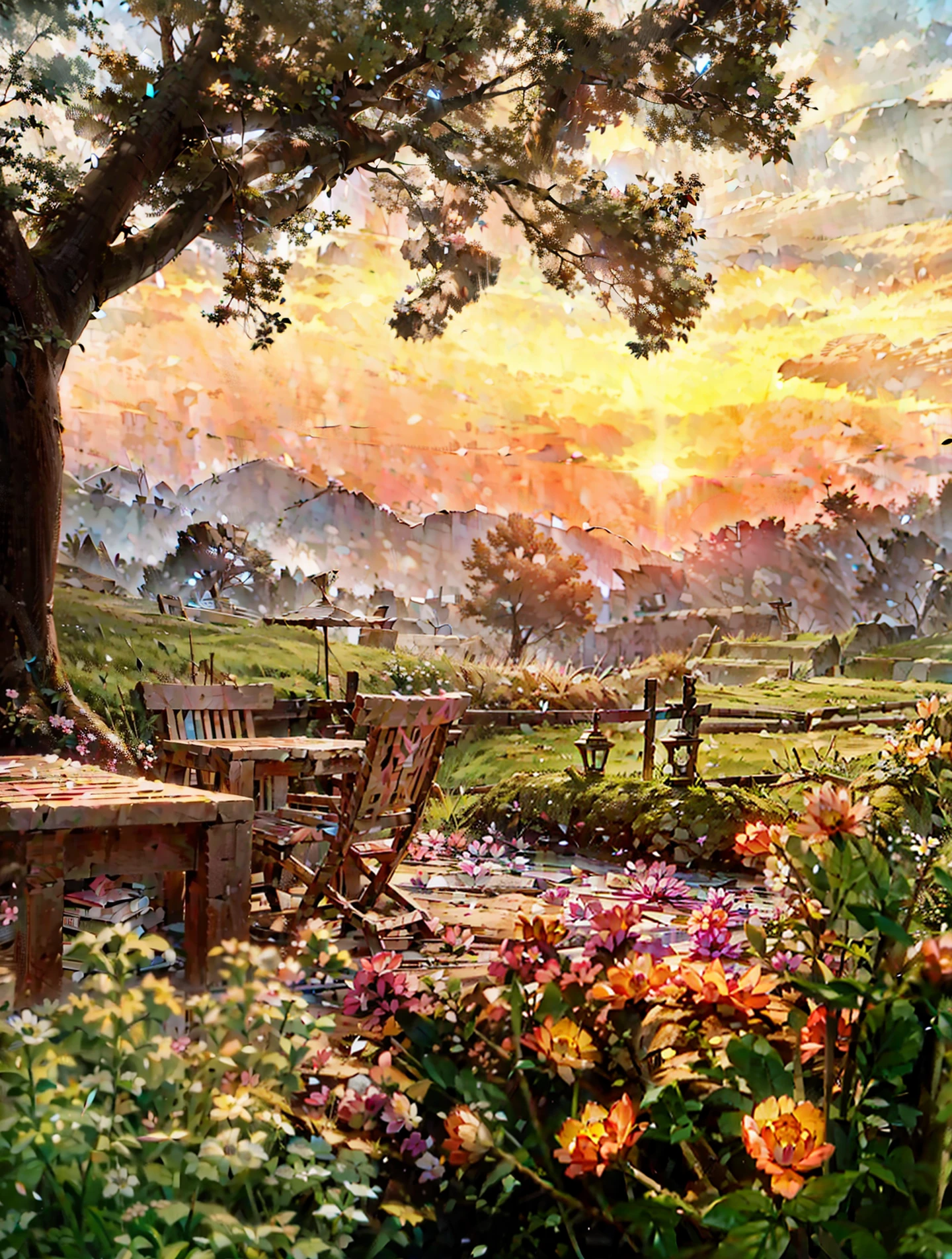 an amazing pink tree on a rock on the beach, in the style of realistic depiction of light, passage, faith-inspired art, abandoned spaces, light-filled scenes, immersive environments, flower and nature motifs --ar 14:25