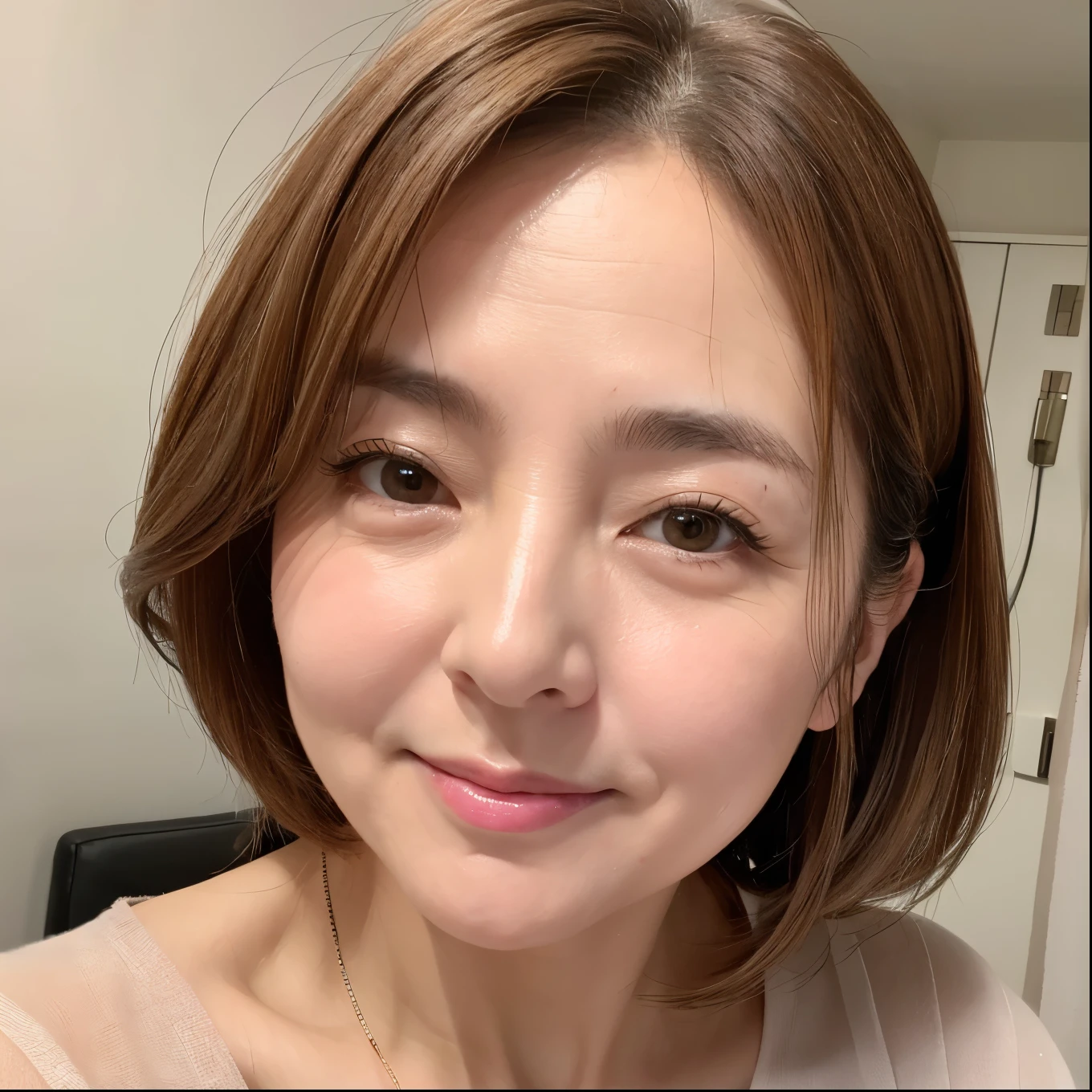 Mature Woman、cute、49 years old、blush、Embarrassed、Voluptuous、naked、Selfie、Plump lips、reality、Realistic Skin、Embarrassing、Mole around the mouth