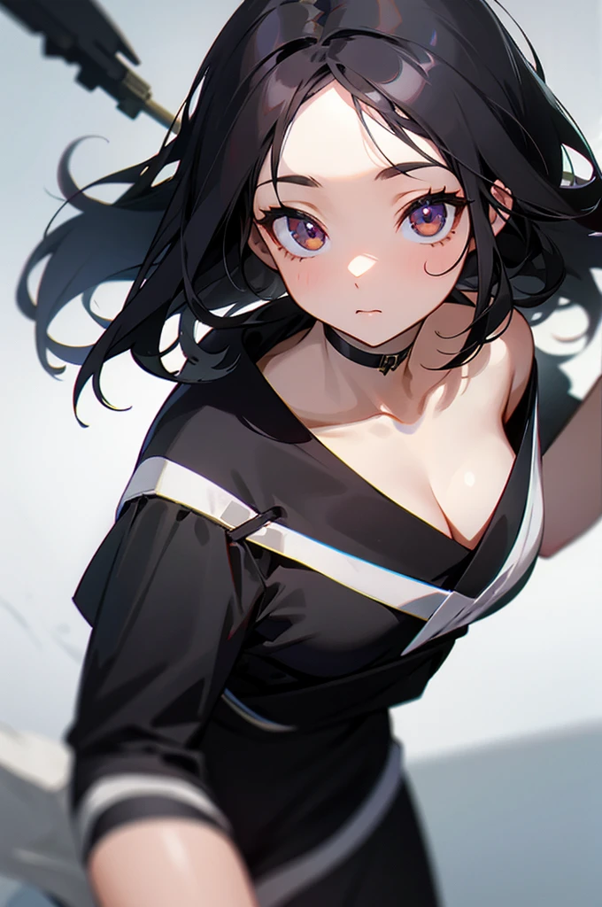 Female,Young adult, Black Hair, white eyes