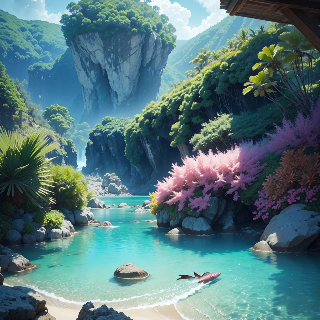 Sea、Tropical fish swimming, Very fun, beautiful, Gentle and beautifully landscaped. Realistic, 8K Ultra HD, Studio Quality, Surreal, 最大のdetailed, heavy, postprocessed, Realistic, Realistic, Photoshopped, photograph, detailed, Cinema Lighting, landscape, Panorama, scenery, Ray Tracing, Cinema 4D --Auto