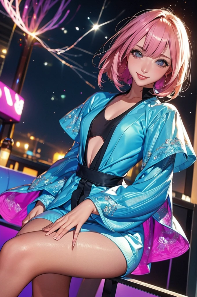 image quality:Highest Quality
Camera Focus: Blur the background
light:sidelight
person:20-year-old female,Gal model 、
Bright light、
Hairstyle: Short Bob、With bangs
dress:Gal、Hysterical glamour expression: The best smile、
Thin and delicate、Small bust、From head to toe、
Slim and beautiful legs、Thin thighs、pantyhose、pumps、
flowerpunk、Sparkling light particles、
Vivid gradient effect