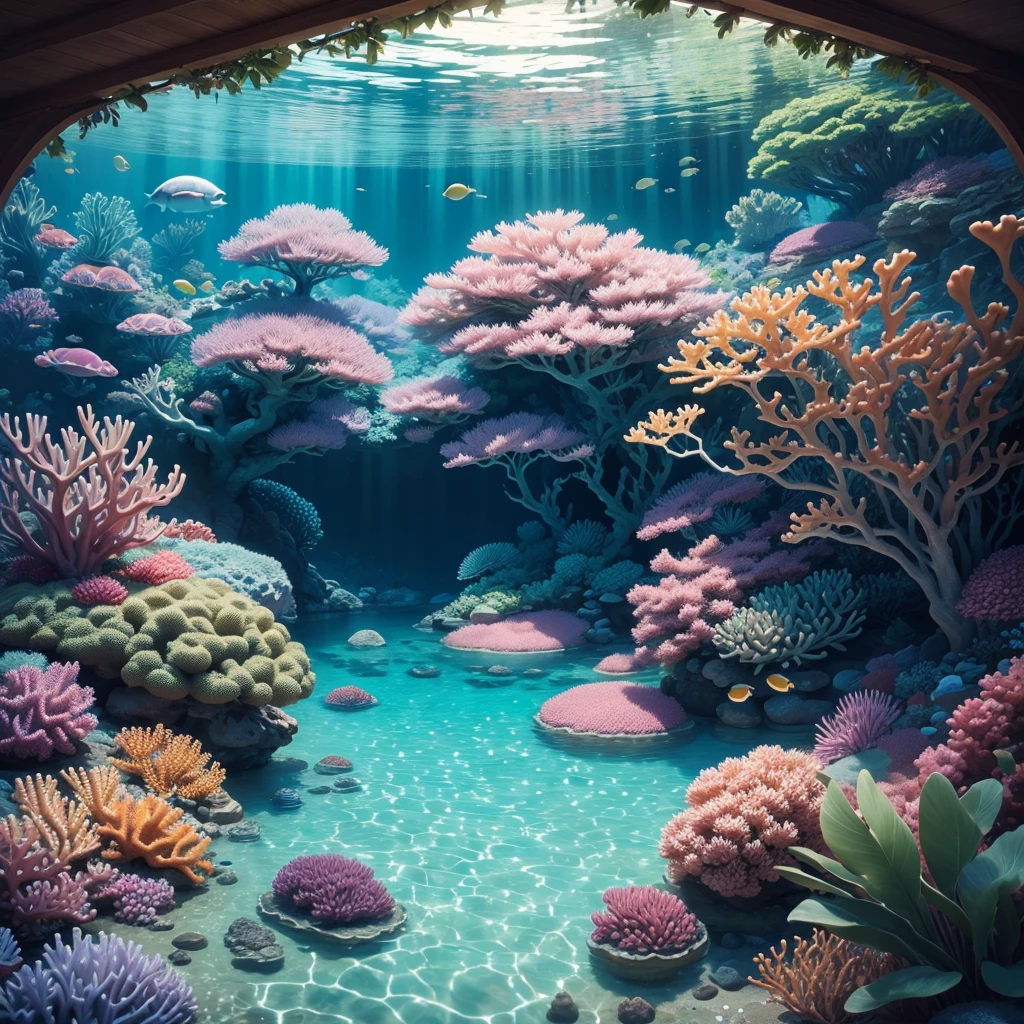Sea、Coral Reef、Tropical fish swimming, Very fun, beautiful, Gentle and beautifully landscaped. Realistic, 8K Ultra HD, Studio Quality, Surreal, 最大のdetailed, heavy, postprocessed, Realistic, Realistic, Photoshopped, photograph, detailed, Cinema Lighting, landscape, Panorama, scenery, Ray Tracing, Cinema 4D --Auto