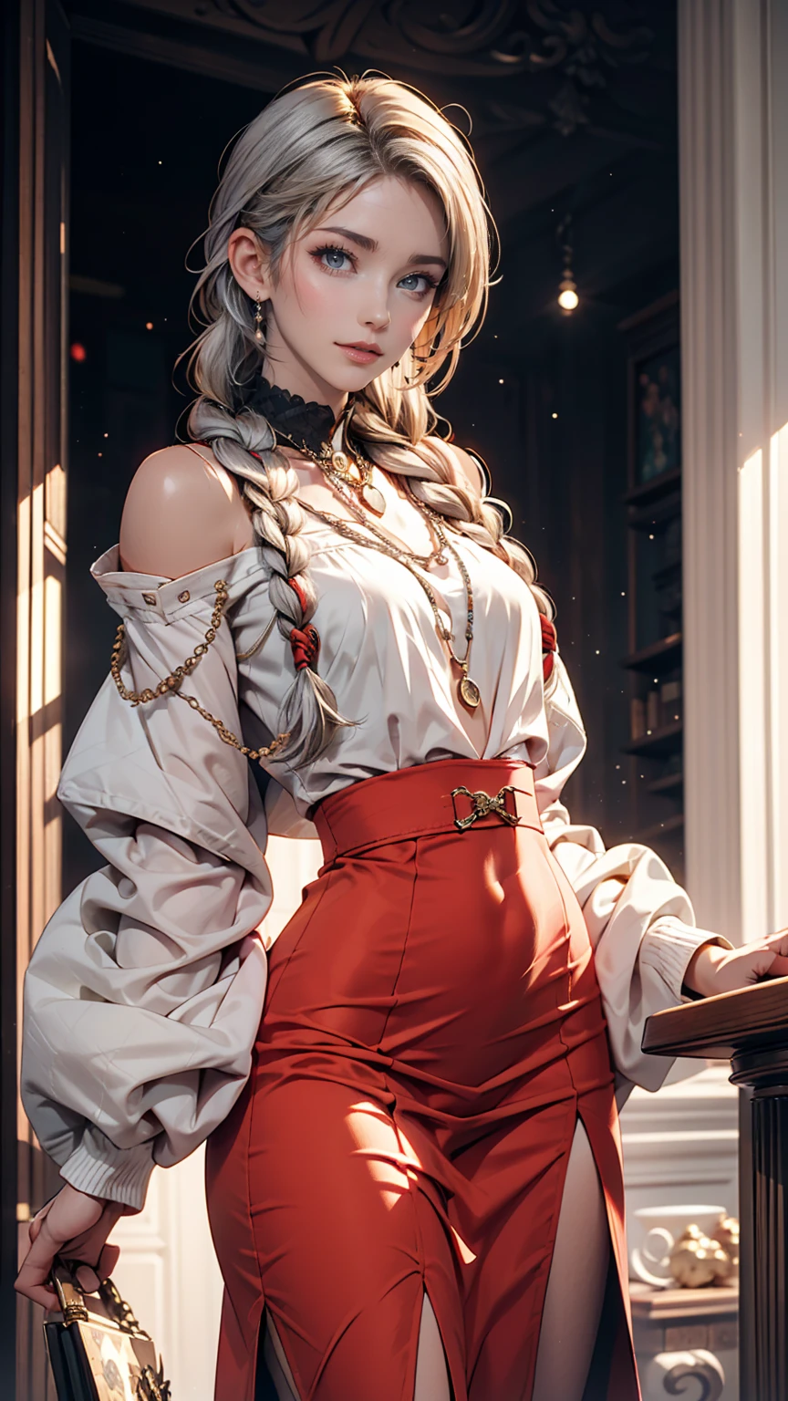 24-year-old woman、Multi braid((multiple braids))、Silver Hair、Sexy proportions、Narrow waist、Galileo Galilei's Residence(Medieval European atmosphere)、Galileo Telescope