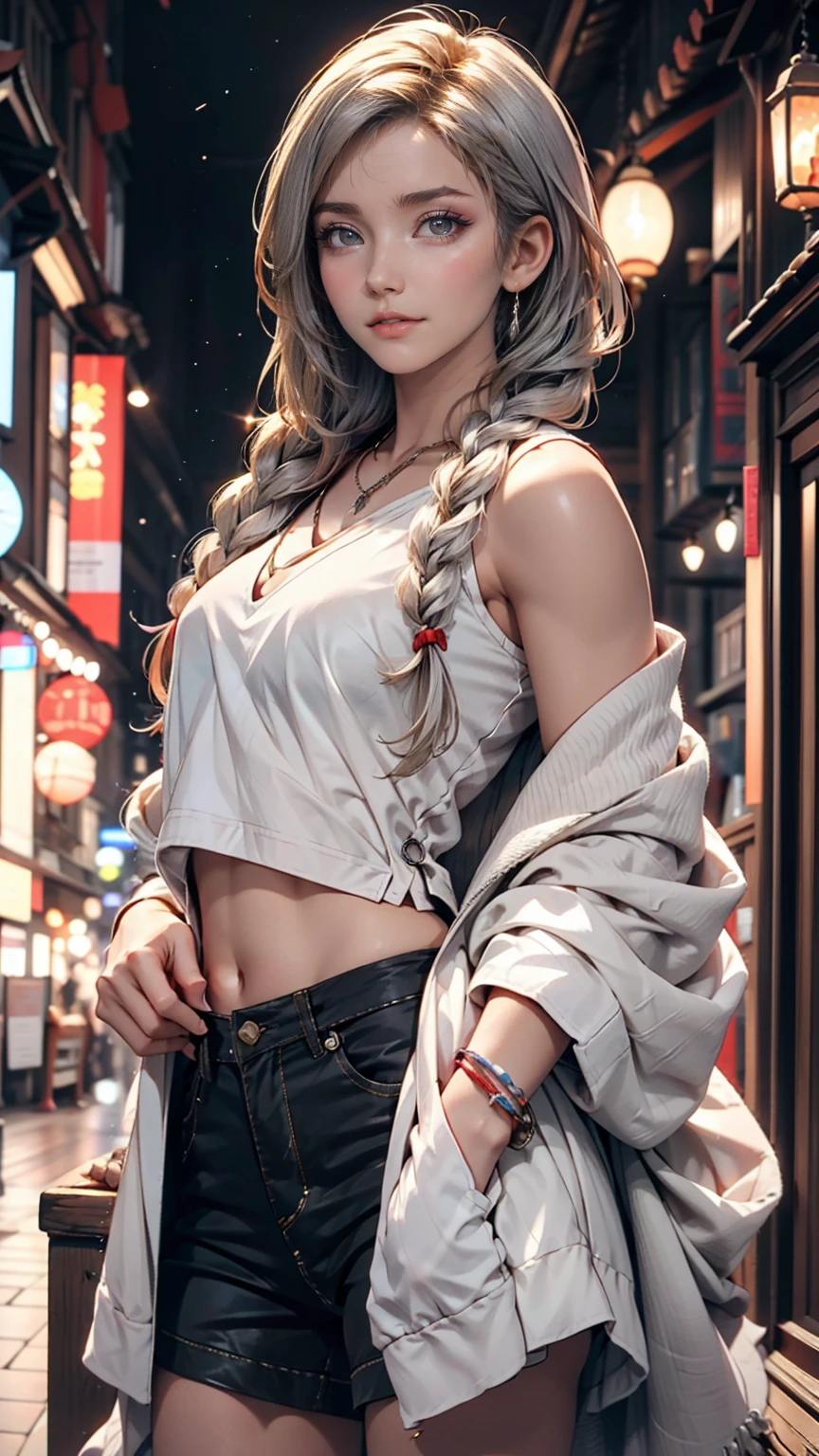 24-year-old woman、Multi braid((multiple braids))、Silver Hair、Sexy proportions、Narrow waist、Galileo Galilei's Residence(Medieval European atmosphere)、Galileo Telescope