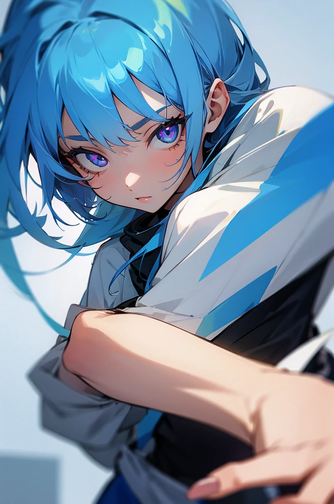 Female, Young adult, Blue Hair, white eyes