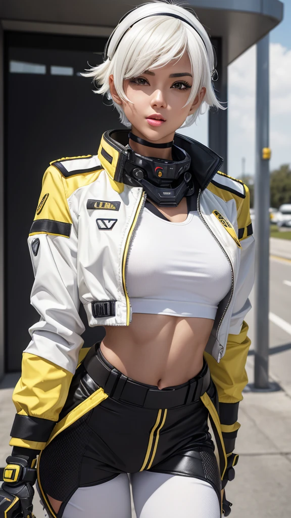 最high quality, masterpiece, 32k、Very detailed、Realistic、1 girl, Japanese women、Cute Face, (photo Actual:1.3),Bob Hair(Yellow hair color、Yellow Hair)、Edge lighting, (Skin with attention to detail:1.2), 8k超High resolution, Single-lens reflex camera, high quality, High resolution, 4K, 8k, Optimal ratio of four fingers to one thumb, (Actual:1.3), cute 1 girl, Realistic、Super Realistic、32k、Very detailed、masterpiece, 最high quality, beautiful girl, beauty、Gorgeous girl, Big Breasts, Big Ass, Narrow waist, Leg spread, Plenty of facial detail, Futuristic sexy costume, Military uniforms、Military uniformsの帽子を被ります(Military uniformsの帽子), City of the Future, hologram, Neon lighting, Super detailed, High resolution, masterpiece, high quality, High resolution, Military uniforms