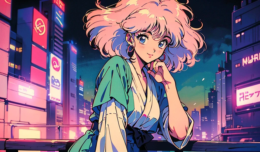 (80s, retro, city pop: 1.5), (album jacket), (famous song, highest quality), (anime, illustration), (pastel color: 1.4),
Best photo pose, dynamic angle, pink hair color, bob hair,straight hair
cool impression, shiny hair, YUKATA,firework, miniskirt, girl, solo, smile, perfect eyes, delicate face,