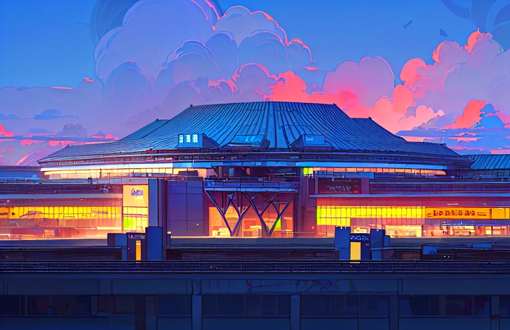 Cartoon illustration：Overlooking a building, City of the Future, Blue illustration, Future Cityscape, AIRPORT,Official illustrations, A beautiful artistic illustration, Shopping mall background, 特大City background, City background,Graphic cartoon illustration，8K cartoon illustration, 4k hd wallpaper illustration, masterpiece，High-resolution details，High Definition