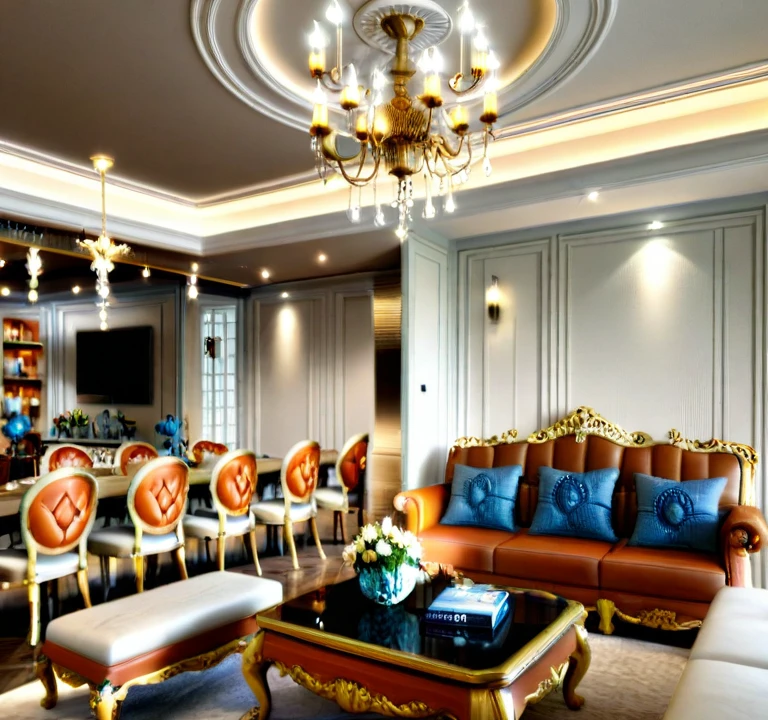 RAW photo, masterpiece, a view of a living room with a couch, chairs, and a chandelier, highly detailed interior, neo - classical style, neoclassical style, neoclassicism style, interior architect architectural visualization, neoclassical style, in style of classicism, white light sun, rendered in vray, rendered in v-ray, rendered in unreal engine 3d, (photorealistic:1.2), (photorealistic:1.5), best quality, ultra high res, architechture, (leather sofa detail:1.5), neoclassic house, (detailed railing neoclassic:1.5), luxury neoclassical villa, (mable floor details:1.5), (detailed neoclassical carpet:1.5), in the style of neoclassical scene, glass windows, best quality, (Intricate lines:1.5), ((Photorealism:1.5)),(((hyper detail:1.5))), archdaily, award winning design, (dynamic light:1.3), (day light:1.2), (perfect light:1.3), (shimering light :1.4), refection glass windows, (curved line architecture arch:1.2), photorealistic, FKAA, TXAA, RTX, SSAO, Post Processing, Post-Production, CGI, VFX, SFX, Full color,((Unreal Engine 5)), Canon EOS R5 Camera + Lens RF 45MP full-frame CMOS sensor, HDR, Realistic, Cinematic intricate detail, extreme detail, science, hyper-detail, FKAA, super detail, super realistic, crazy detail, intricate detail, nice color grading, reflected light on glass, eye-catching wall lights, unreal engine 5, octane render, cinematic, trending on artstation, High-fidelity, Viwvid, Crisp, Sharp, Bright, Stunning, ((Lifelike)), Natural, ((Eye-catching)), Illuminating, Flawless, High-quality,Sharp edge rendering, medium soft lighting, photographic render, detailed archviz, ((( Pachyloba, Doussie, Afzelia. brown wooden : 1.7 )))