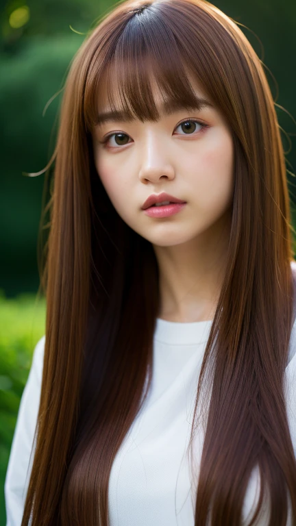 (Highest quality, 8k, 32K, masterpiece, Ultra-high resolution:1.2), Ultra-high resolution, , Portraiture, Semi-long brown hair, bangs,23 years old