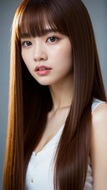 (Highest quality, 8k, 32K, masterpiece, Ultra-high resolution:1.2), Ultra-high resolution, , Portraiture, Semi-long brown hair, bangs,23 years old