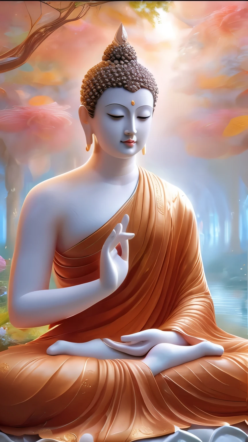 there is a statue of a woman with flowers in her hair, goddess. extremely high detail, goddess close-up portrait, extremely detailed goddess shot, beautiful art uhd 4 k, serene expression, 3 d goddess portrait, goddess of love and peace, lotus, buddha, portrait of a beautiful goddess, marc adamus, portrait shot, buddhism