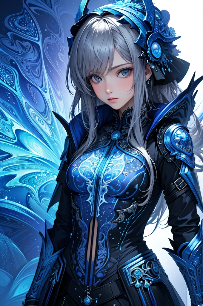 (masterpiece, top quality, best quality, official art, beautiful and aesthetic:1.2), (1girl), extreme detailed,(fractal art:1.3),colorful,highest detailed, blue jacket