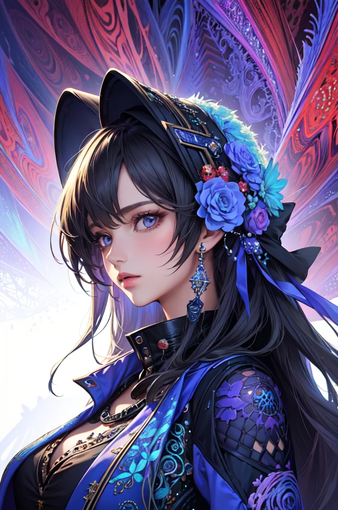(masterpiece, top quality, best quality, official art, beautiful and aesthetic:1.2), (1girl), extreme detailed,(fractal art:1.3),colorful,highest detailed, blue jacket