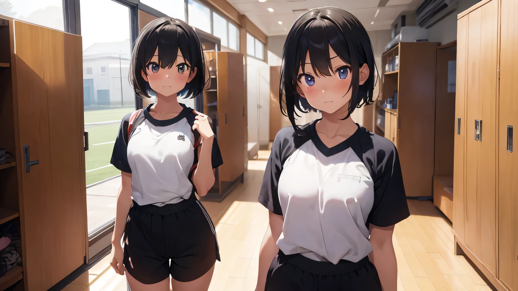 No Underwear、 My boobs are coming out from under my t-shirt、Not wearing pants、Sitting with crotch open、blue-sky