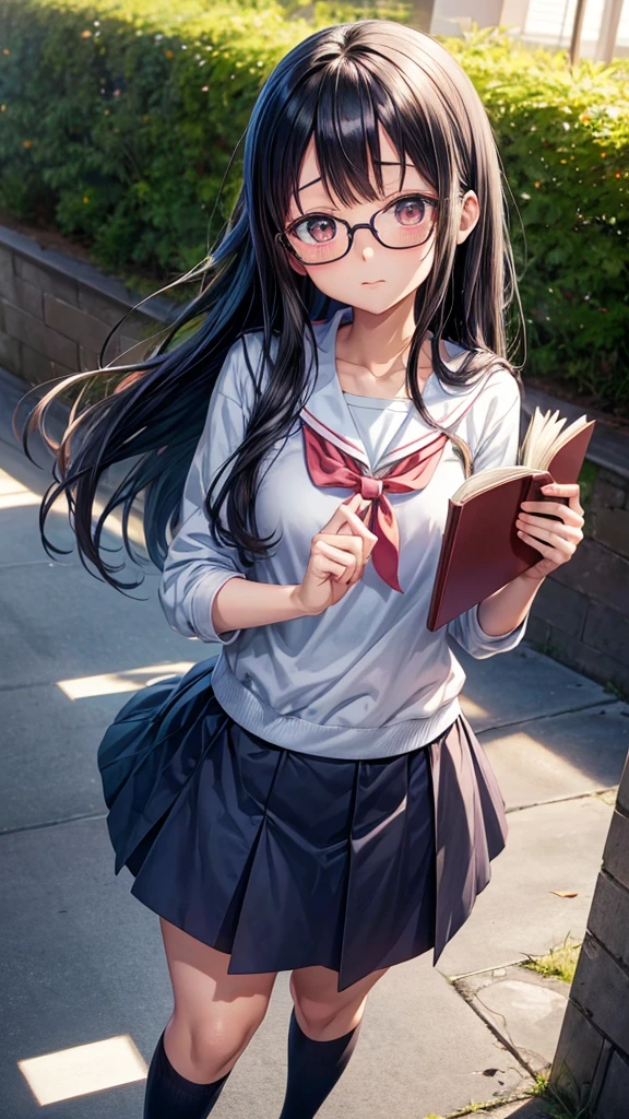 anime girl in holding a book and looking at the camera, nagatoro, anime visual of a cute girl, anime best girl, with index finger, hinata hyuga, beautiful anime high school girl, sui ishida with black hair, official art, kotegawa yui, mitsumayo, young anime girl, an anime girl