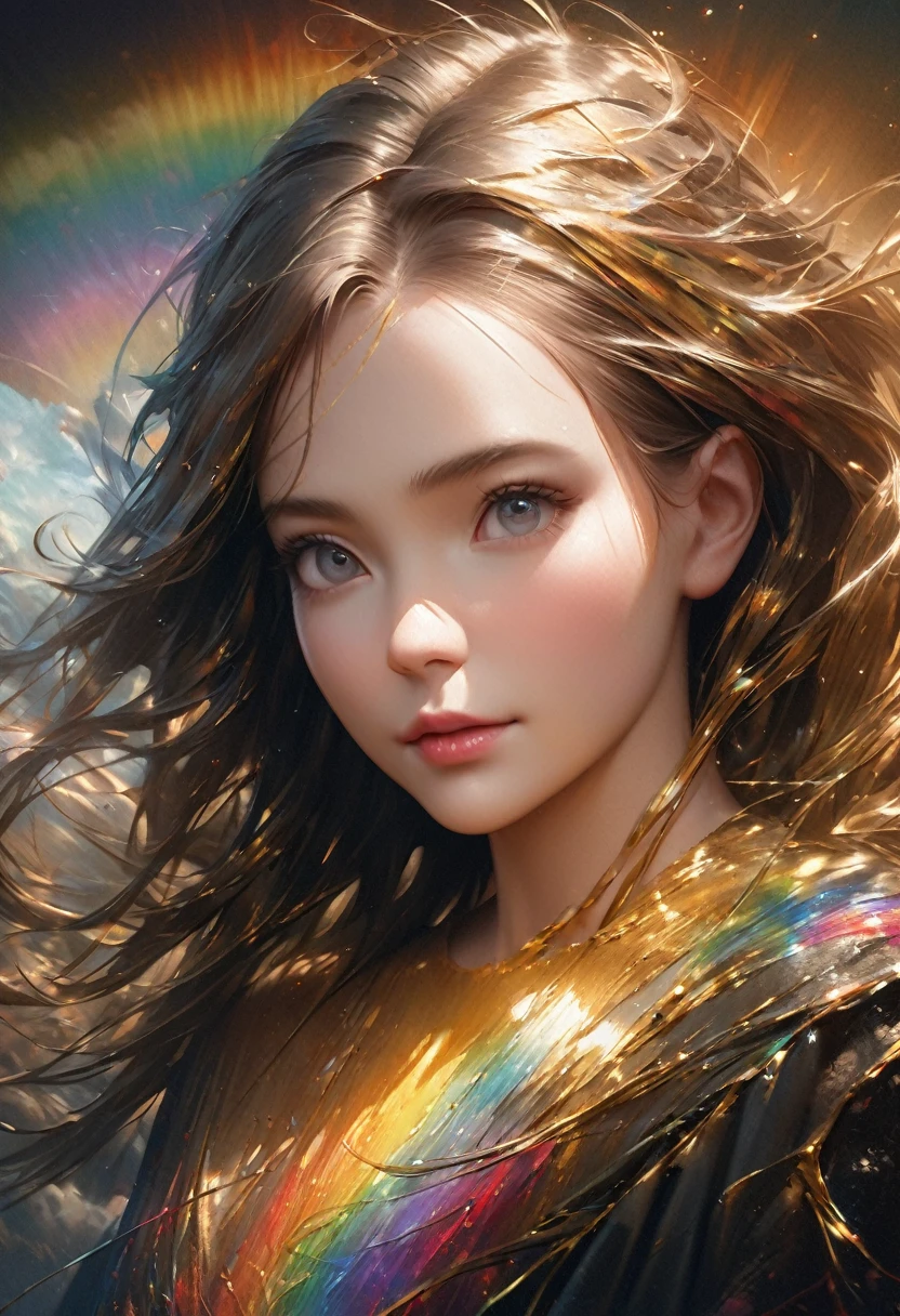 tribute to famous paintings, painted with gold, silver and rainbow threads, shading effects, gradation magic effects, (ultra detailed, absolutely resolution, best quality:1.3), 2.5D, delicate and dynamic, artistic photography, hyper realistic, graphic CG digital art