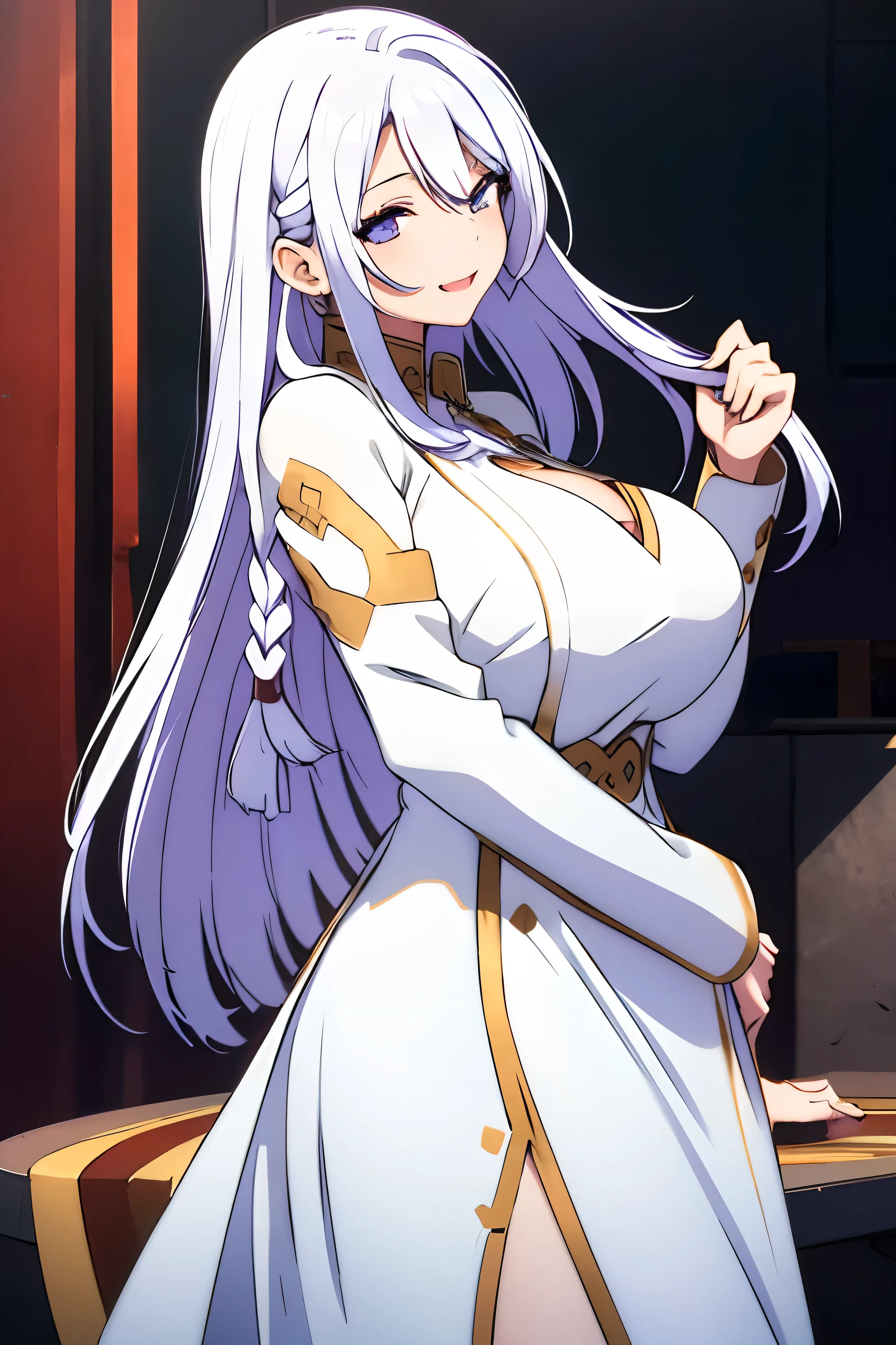 1 girl, White Dress, Big breasts, Long hair, smily face