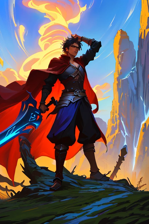 arafed image of a man standing on a cliff with a giant demon in the background, epic fantasy digital art style, epic fantasy artwork, epic fantasy digital art, anime epic artwork, epic fantasy art style hd, guildwar artwork, 4k fantasy art, epic fantasy game art, epic fantasy illustration, fantasy epic digital art, dark souls art, epic fantasy art. (absurdos, Altas Resoluciones, Ultra detallado, HDR), Obra maestra, La mejor calidad, final fantasy vii, 1hombre solamente, guapo, pelo largo, cabello negro, Ojos rojos vibrantes, ojos finos y cara detalladas, Armadura nordica, snowy mountains, frio, tonos azules, helado, hielo, ((Arma intrincada)), capa roja ondeando. ((Dragon a la espalda, dragon volando) Final Fantasy, badass pose, Personaje masculino de anime, Badass Anime 8K, Arte detallado del personaje de anime, Concepto de anime HDR Anime MacManus, Chico anime, Ikuto Yamashita, Anime CG arte suave, Fondo de pantalla de manga 4 k, inspirado por Yamagata Hiro, Wallaper de animea painting of a man with a sword and a red cape, epic anime style, anime epic artwork, epic fantasy digital art style, advanced digital anime art ”, portrait of ninja slayer, hero 2 d fanart artsation, epic fantasy style art, epic fantasy art style, high quality colored sketch, akira from chinese mythology, epic full color illustration
