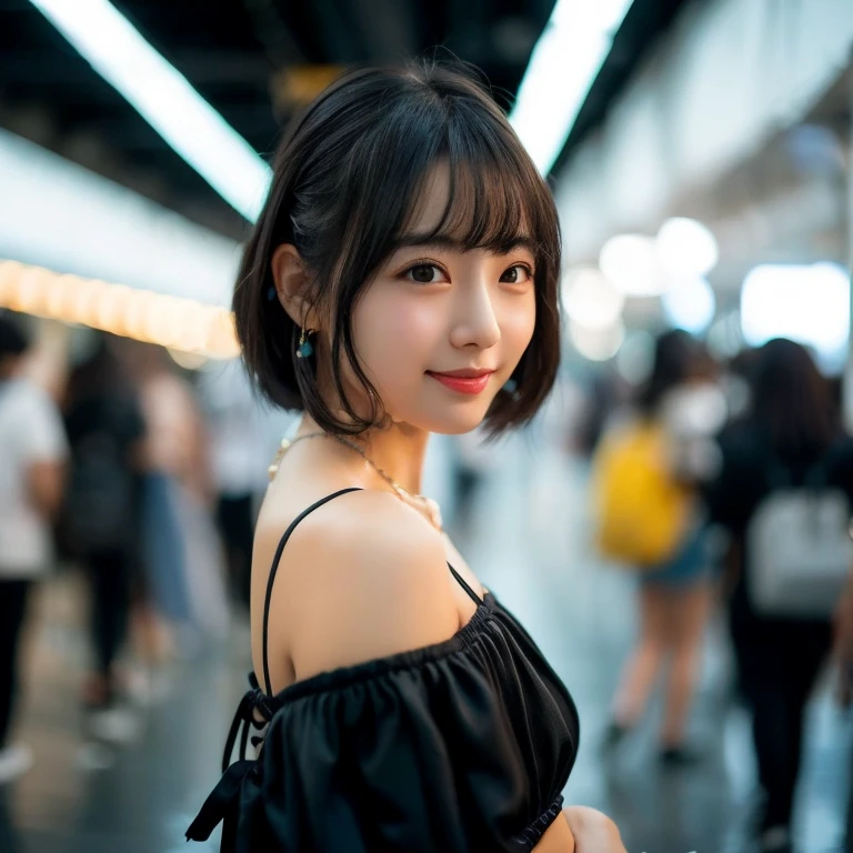 a girl wearing tiny blue sample earring, At the beach, sea, blue sky, sea breeze, half body shoot, Korean, KPOP, happy smile, group, white skin, black hair, jewelry, commercial advertising, white background, laser gradient background, subsurface scattering effect