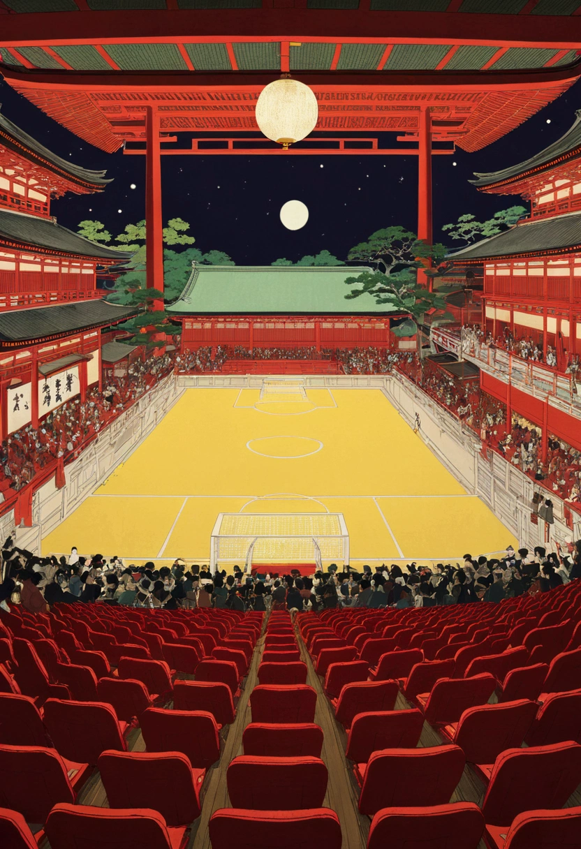 soccer、Red Temple、wood、game、Audience seats、Ukiyo-e、player