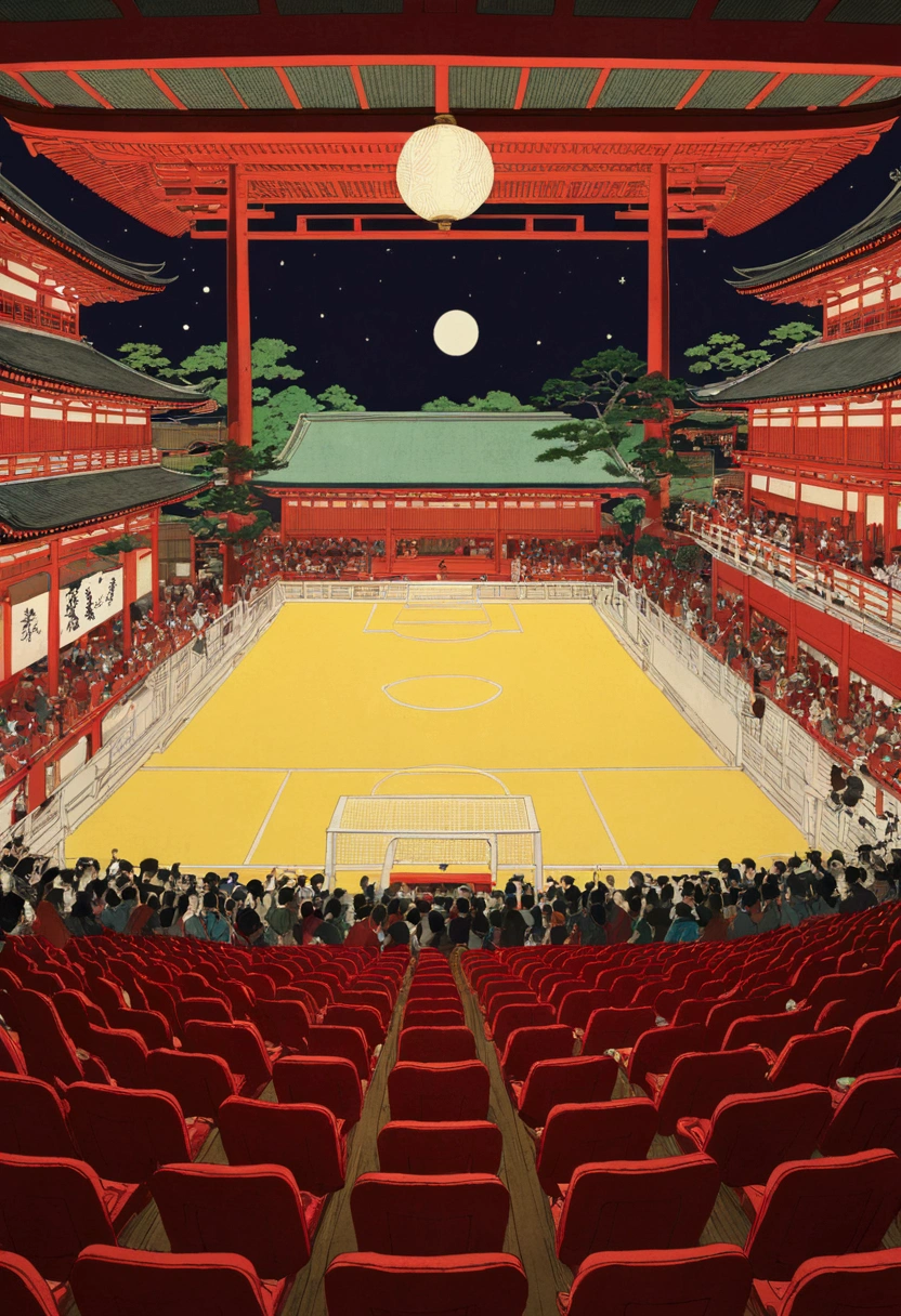 soccer、Red Temple、wood、game、Audience seats、Ukiyo-e、player
