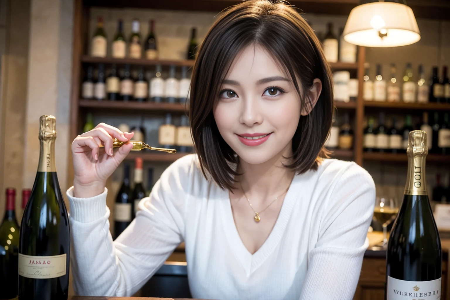(Realistic:1.1),(masterpiece,Highest quality),8k,(49 years old), 53 years old, ベリーslimボディ、slimカップル、Tight waist,Upper Body,full-course dinner、wine 、Amazing view of the sunset sky and clouds、Perfect Anatomy, Brown Hair, short hair,Random Hairstyles,((Highly detailed face and eyes:1.2)),Perfect golden ratio face,Long sleeve shirt、dress,(smile:1.2)、Shortcuts、cute、(Realistic, Intricate details:1.2), A bright smile、short hair,Bright Face、赤wine 、Appetizers、Italian food、wine bottle、Champagne、スパークリングwine、(slimな顔), (The body is slim), (Brown Hair), (Shortcuts), Upper Body, 白wine, slim, wineグラス,
