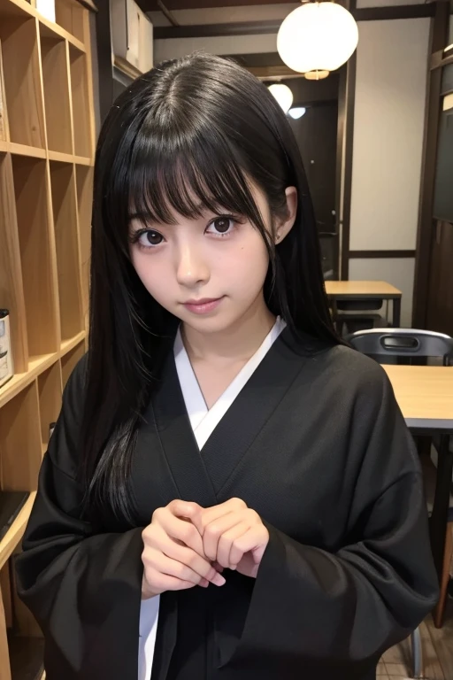 Japanese college girl izakaya black hair beauty real