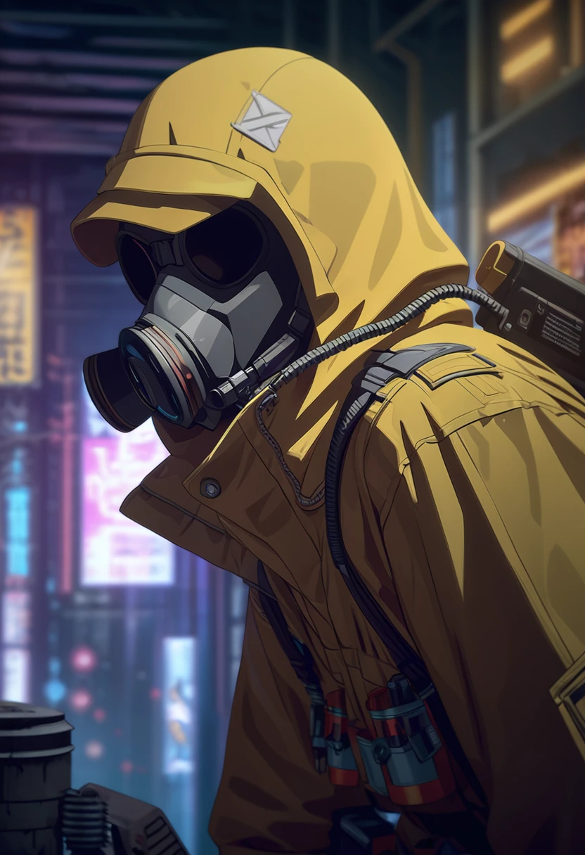 girl in hazmat suit, detailed face, full gas mask, smoke in background, smoke grenade, detailed cyberpunk cityscape, neon lights, dark moody atmosphere, cinematic lighting, dramatic lighting, moody colors, muted colors, photorealistic, (best quality,4k,8k,highres,masterpiece:1.2),ultra-detailed,(realistic,photorealistic,photo-realistic:1.37),HDR,studio lighting,physically-based rendering,extreme detail description,professional,vivid colors,bokeh