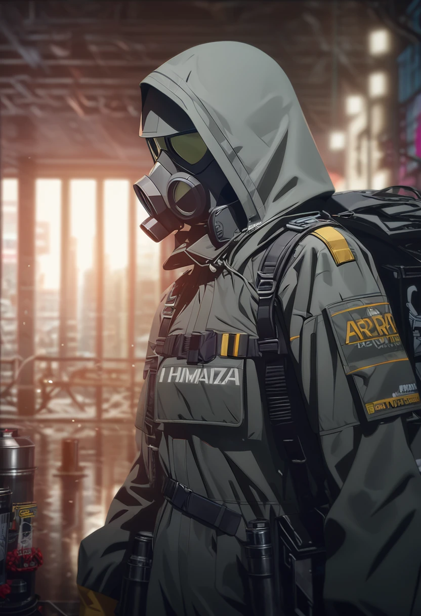 girl in hazmat suit, detailed face, full gas mask, smoke in background, smoke grenade, detailed cyberpunk cityscape, neon lights, dark moody atmosphere, cinematic lighting, dramatic lighting, moody colors, muted colors, photorealistic, (best quality,4k,8k,highres,masterpiece:1.2),ultra-detailed,(realistic,photorealistic,photo-realistic:1.37),HDR,studio lighting,physically-based rendering,extreme detail description,professional,vivid colors,bokeh