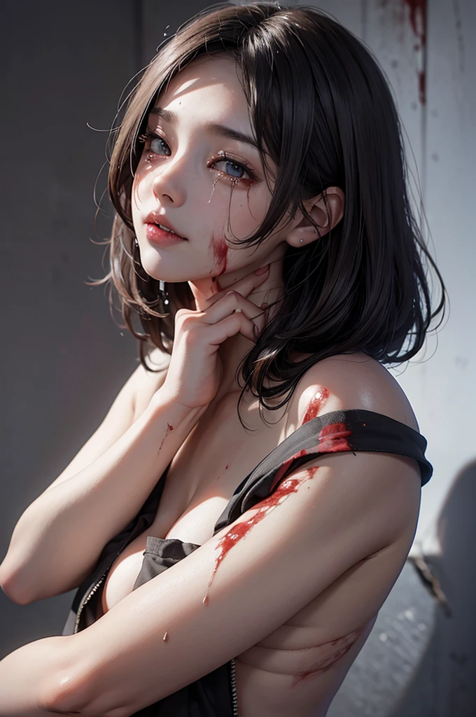 Highest quality, masterpiece, look up, cute,(Horror),(((少女の美しいzombie))),(zombie),(This girl is dead),Trying to bite,(((Bleeding,Injured))),(((Shedding tears of blood))),((口からBleeding)),((Covered in blood)),(A body covered in wounds),((zombieに身体中を噛みつかれた)),((Sexy)),(sexy),((Small breasts)),(Baby Face),(Middle school students),(((Masturbation))),((semen)),Beautiful Style,(((Lower body exposed))),((Pale skin)),(Sensual look),Sexy表情,Expressions of delight,Crazy Smile,((Ahegao)),(Dark atmosphere),(Dark atmosphere,fear),((Dim lighting))