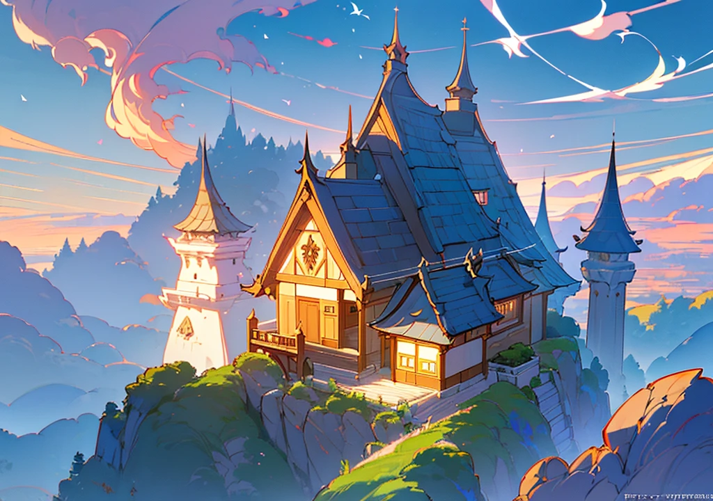 ((((high resolution, Good image quality、Detailed Pixels、Hypixel、Sharp lines, High quality)))),(((Floating House, The house is floating,Western style,Cafe, Western style建築, Stylishな家))), (Stylish, Fantasy, Night view、beautiful月、full moon、beautiful空, cumulonimbus), nature, beautiful, beautiful, beautiful空, (Landscape painting, Anime Style, Anime Style景, background), 