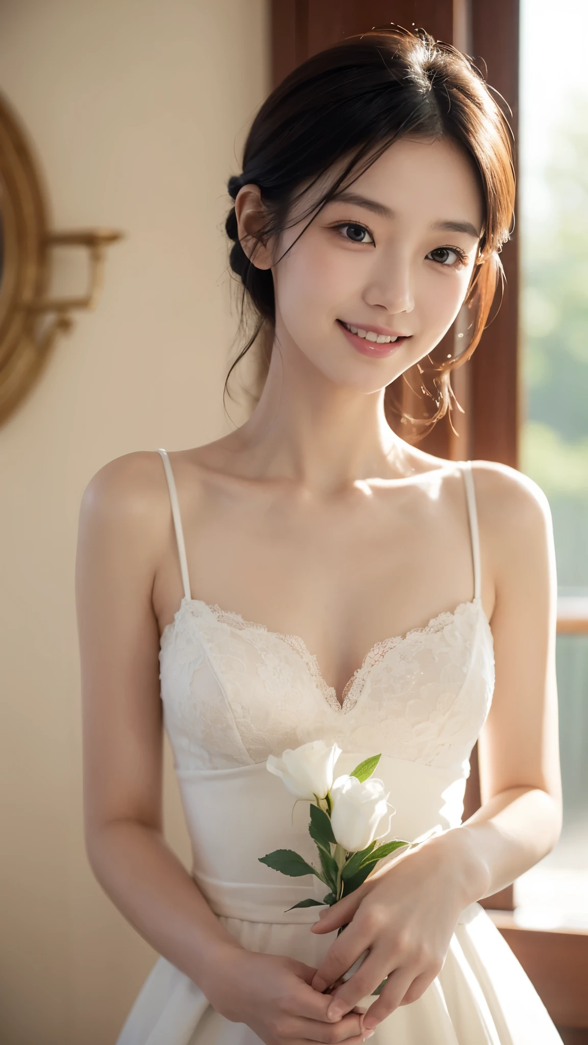 (best quality,In fact:1.37),renaissance minimalism,Beautiful girl,Meticulous的眼睛居中, Subtle Color Palette,Smiling broadly, A smile with visible teeth, Meticulous,Great atmosphere,shining light,Soft light and shadows,vivid emotional description,Timeless elegance,meticulous attention to detail,Delicate and delicate texture,compositional,understated beauty,Art,peaceful environment,a unique perspective.