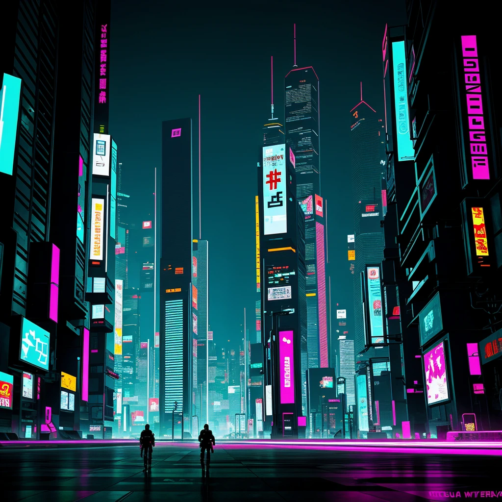 Cyberpunk wallpaper cartoon style without people.