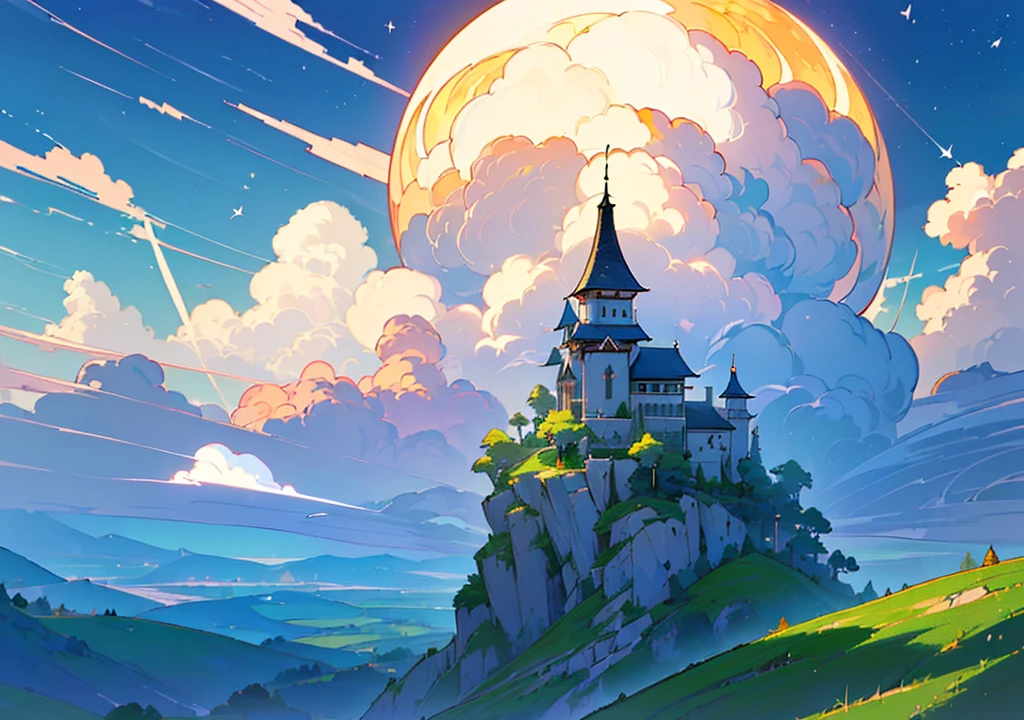 ((((high resolution, Good image quality、Masterpiece、Detailed Pixels、Hypixel、Sharp lines, High quality,It is written)))),(((Floating House, The house is floating,Western style,Cafe, Western style建築, Stylishな家))), (moon、満moon、night景、night、beautifulnight景、大きなmoon)、((Stylish, Fantasy,beautiful空、cumulonimbus、Big Clouds、summer、 nature, beautiful, beautiful, beautiful空)), (Landscape painting, Anime Style, Anime Style景, background),