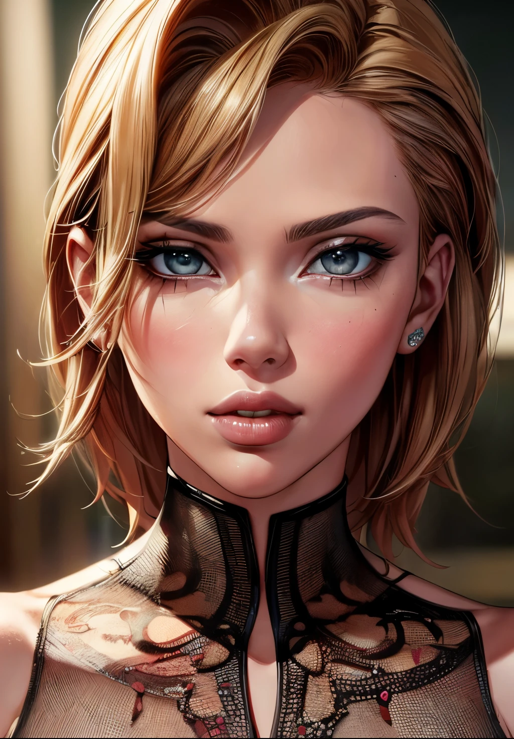 Scarlet johansson, (((work of art))), (((best qualityer: 1.4))), ((super detaill: 1.4)), beautiful exotic features, hyper-detailed facial features, expressive face, detailed textures, shader de pele natural, volumetrics, warm tones under your skin, ultra-high resolution