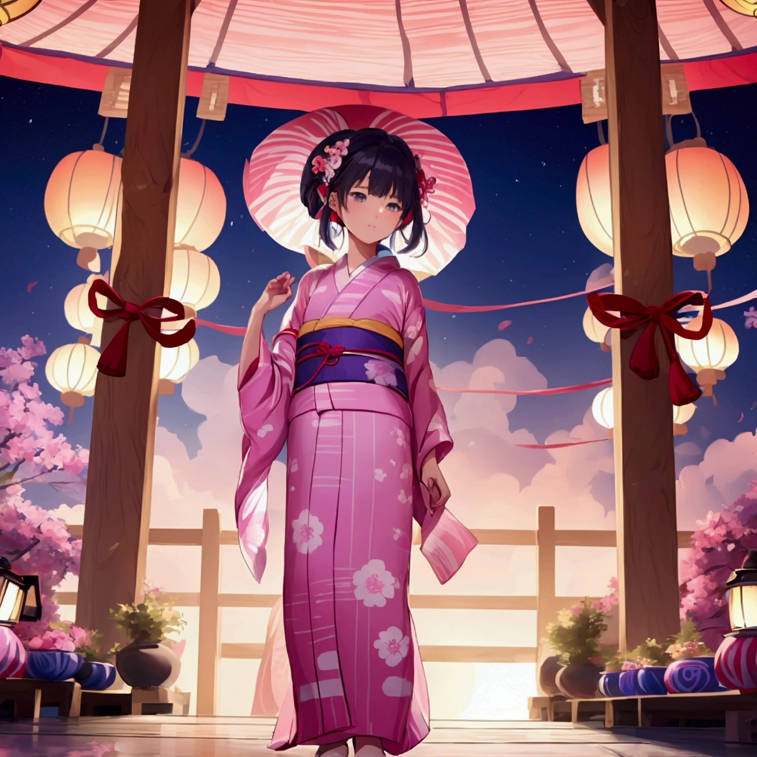 (((Simple configuration)))、One Girl、(((Yukata)))、Perfect Anatomy、beautiful, Like a photograph、sketch、Very delicate、Cloud-like wall、、Floral、Delicate depiction、Abstract、Bright colors overall、Gentle color、kimono、Taisho Romance、(masterpiece、Highest quality、Highest quality、Official Art、beautiful, beautiful:1.2)、break、at night