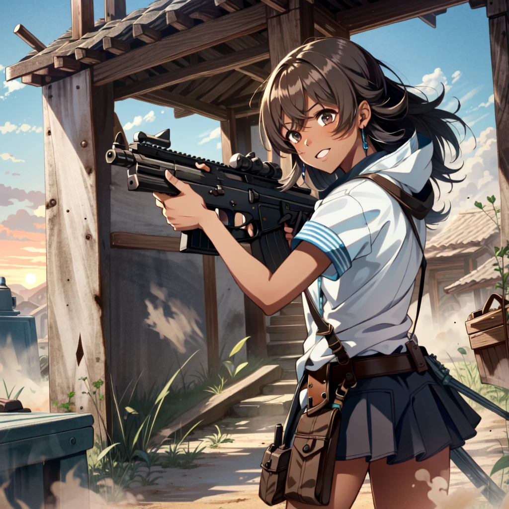 -yeld gi((Dark Skin))、((Brown skin))、Happiness、Serious、Black Diamond、battlefield、Defensive battle、equipped with a machine gun、Determination to Defend Absolutely、Put your finger on the trigger、Battle at Sunset、Gunfight