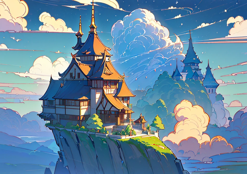 ((((high resolution, Good image quality、Masterpiece、Detailed Pixels、Hypixel、Sharp lines, High quality,It is written)))),(((Single family home、Floating House, The house is floating,Western style,Cafe, Western style建築, Stylishな家))), ((moon、満moon、night景、night、night景、大きなmoon))、((Stylish, Fantasy,beautiful空、cumulonimbus、Big Clouds、summer、 nature, beautiful, beautiful, beautiful空)), (Landscape painting, Anime Style, Anime Style景, background),
