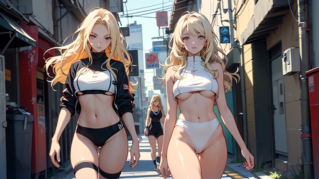 sports girls,((((2 girls, 2 girls)))),((anime girls twins with extremely adorable and beautiful blonde hair walking seductively down the street)),((((twins)))),
((((Two twins girls)))),2 sporty twins girls,(2 girls:1.3),((two anime twins with extremely adorable and beautiful blonde hair walking seductively down the street)),
(big boobs:1.4),sagging breasts,(((very light blonde hair:1.35,slick hair,Long hair:1.4,colored inner hair,Ohratmung))),((Heterochromie,Eye1 blue,eye2 green,perfect eyes,eyes directed upwards:1.3,Lovely, detailled eyes,finely detailed beautiful eyes:1,big highlight on the eyes:1.2)),((fat)),(((shiny skin:1.5,light skin: 1.5,Skin tanned,shiny skin,very shiny skin,shiny body,Plastic glitter skin,exaggerated shiny skin))),(Spider abdomen,Slender waist,wide hips,athletic body,pumped up legs,delicate, detailed fingers,detailed body,detailed arms,human hands,(detailed face)),
adorable,slutty,seductive,erotic,(((Not suitable for work))),
zettai ryouiki,provocative clothing,Show skin,((((underboob)))),((Sport tiny good magenta,Sport-Tanga,visible thong straps)),(wear a sports outfit:1.3,Sportswear,Half-naked,with little clothing,),(detailreiches Outfit,detailed clothing),
(dynamic pose:1.0),ashamed,centered,Adjust to dimensions,Rule of thirds,
outside,((Night vision)),(Cyberpunk-Nachtstraße-backdrop: 1.5,Dark sky,alleywayway, alleyway,thick clouds,detaillierter backdrop:1.25),
(best quality),(High resolution),(keen focus),(extremely detail),(extremely detail),(Extremely high-quality works of art),8k_backdrop,(extremely detail CG 8k),(very nice 8K CG),((hyper super extremely detail perfect piece)),flawless,(((masterpiece))),Illustration,bright colours,(complicated),high contrast,Selective lighting,Double jeopardy,HDR (High Dynamic Range),Post processing,Hin
