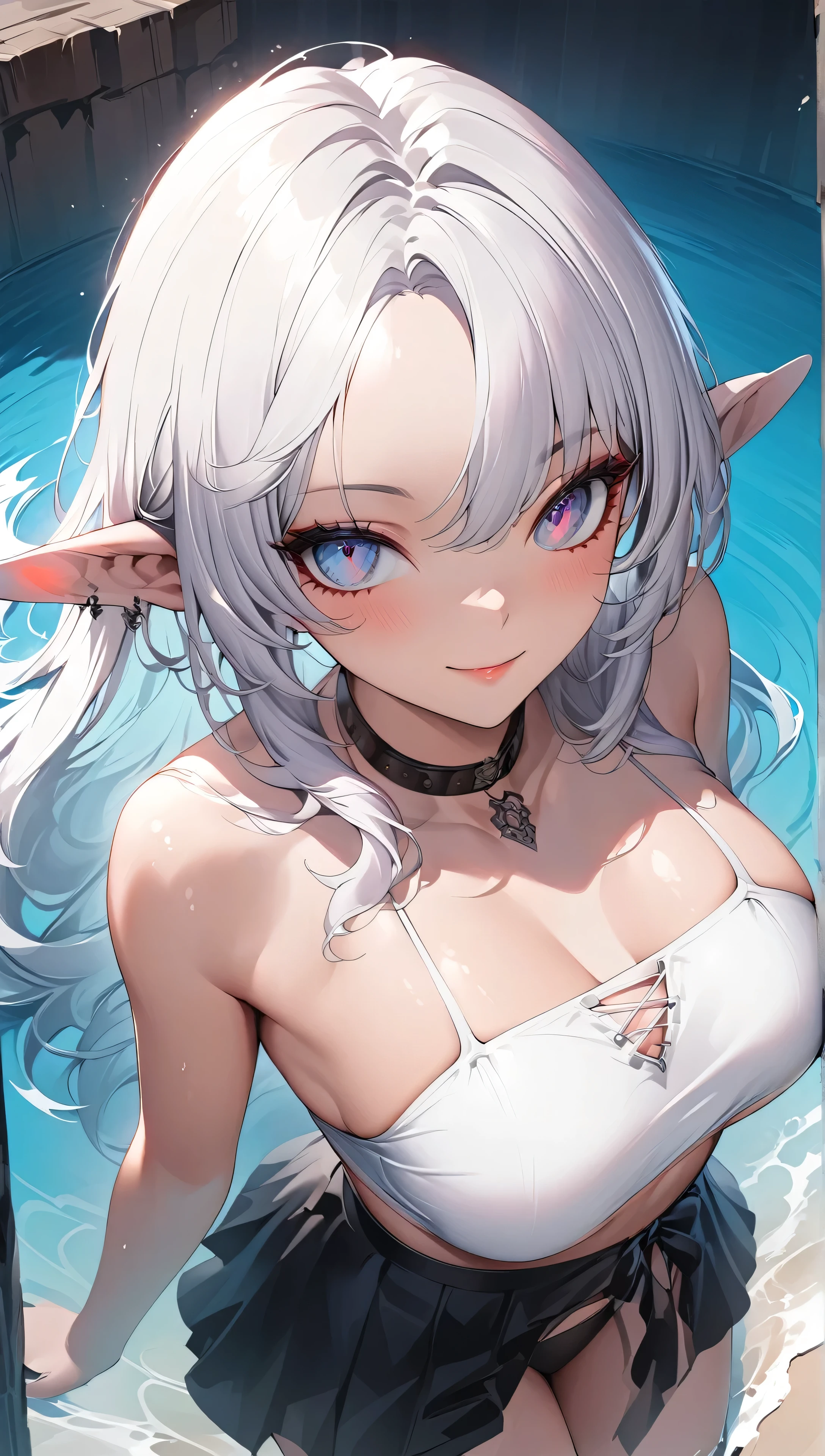 White hair blue eyes bikini anime girl, Guvez on artstation pixiv, Guvez on pixiv artstation, Wopp and Krenz Kushat, Detailed digital animation art, artwork in the style of Guvez, Guvez, Wop Rostus, WLOP 和 Sakimichan, White-haired god