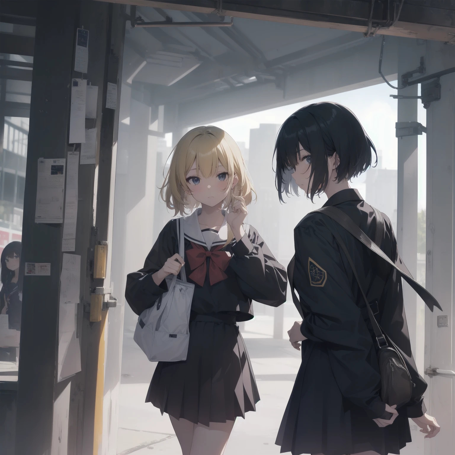 ultra-absurdres-Top quality by artist God, ultra-detailed, high resolution, anime moe artstyle, best anime 8k konachan wallpaper, pixiv contest winner, pool:2810, perfect anatomy,break, 1girl, (Please draw a girl walking sleepily to school alone. )break,(Solo,little female, 13-year-old:1.3),Full limbs, complete fingers,a junior high school student, (very short hair), short cut, flat chest, , small butt, small black eyes, beautiful detailed eyes, well-proportioned iris and pupils, expressive eyes, highres detailed hair, soft expression, salor school_uniform, sailor collar, serahuku, bow, pleated skirt,(Detailed Lighting), (Detailed background), in the School commute route. break,super detailed skin, Best cinematic lighting powered by famous artist, 8k,beauty illustration,photoshop_(medium),very aesthetic,break,((artist:fujima_takuya )), artist:clamp ,artist:carnelian ,artist:kantoku ,