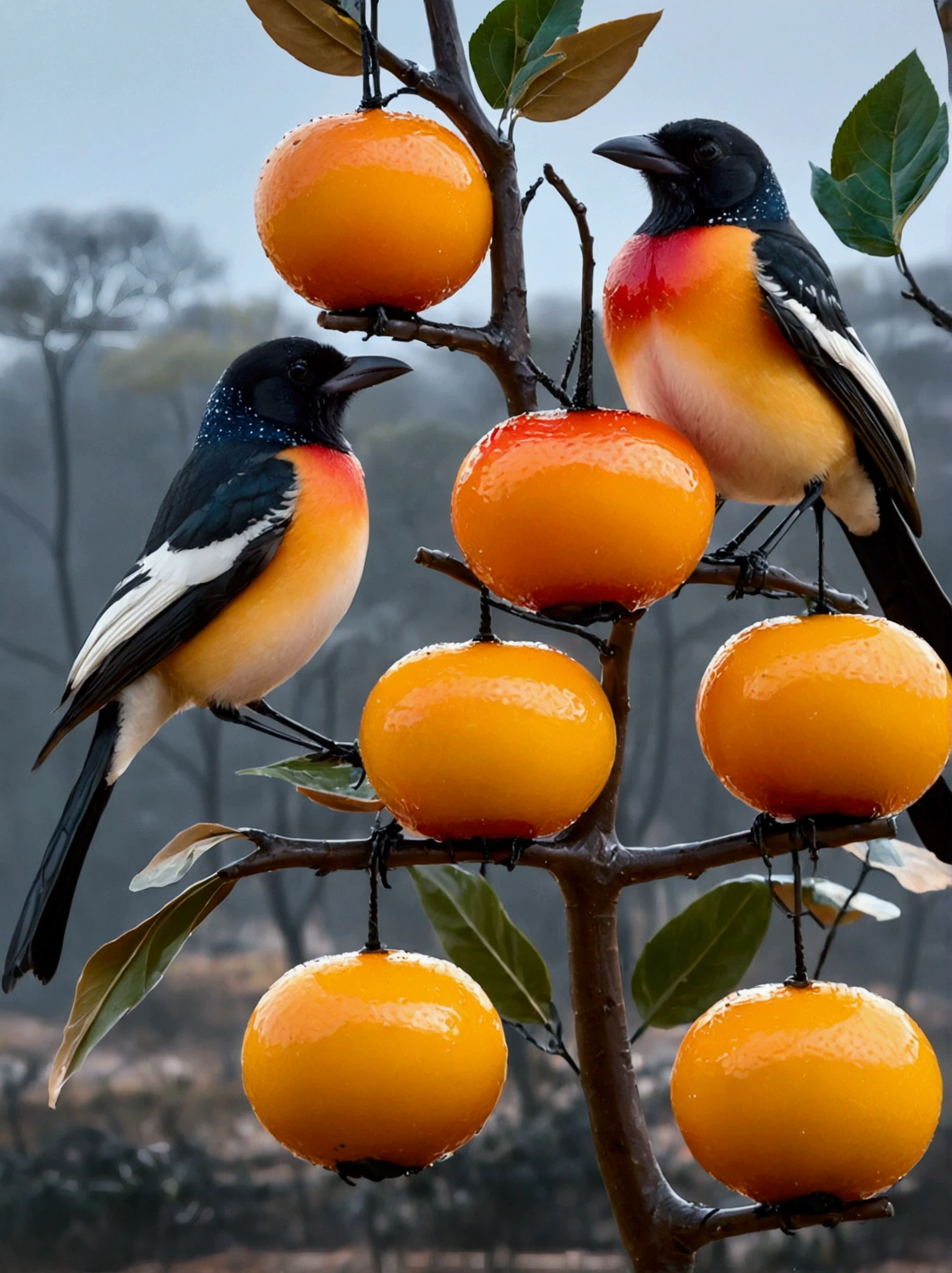 Two magpies standing on a branch,best quality, high resolution,masterpiece,High Detail,16K