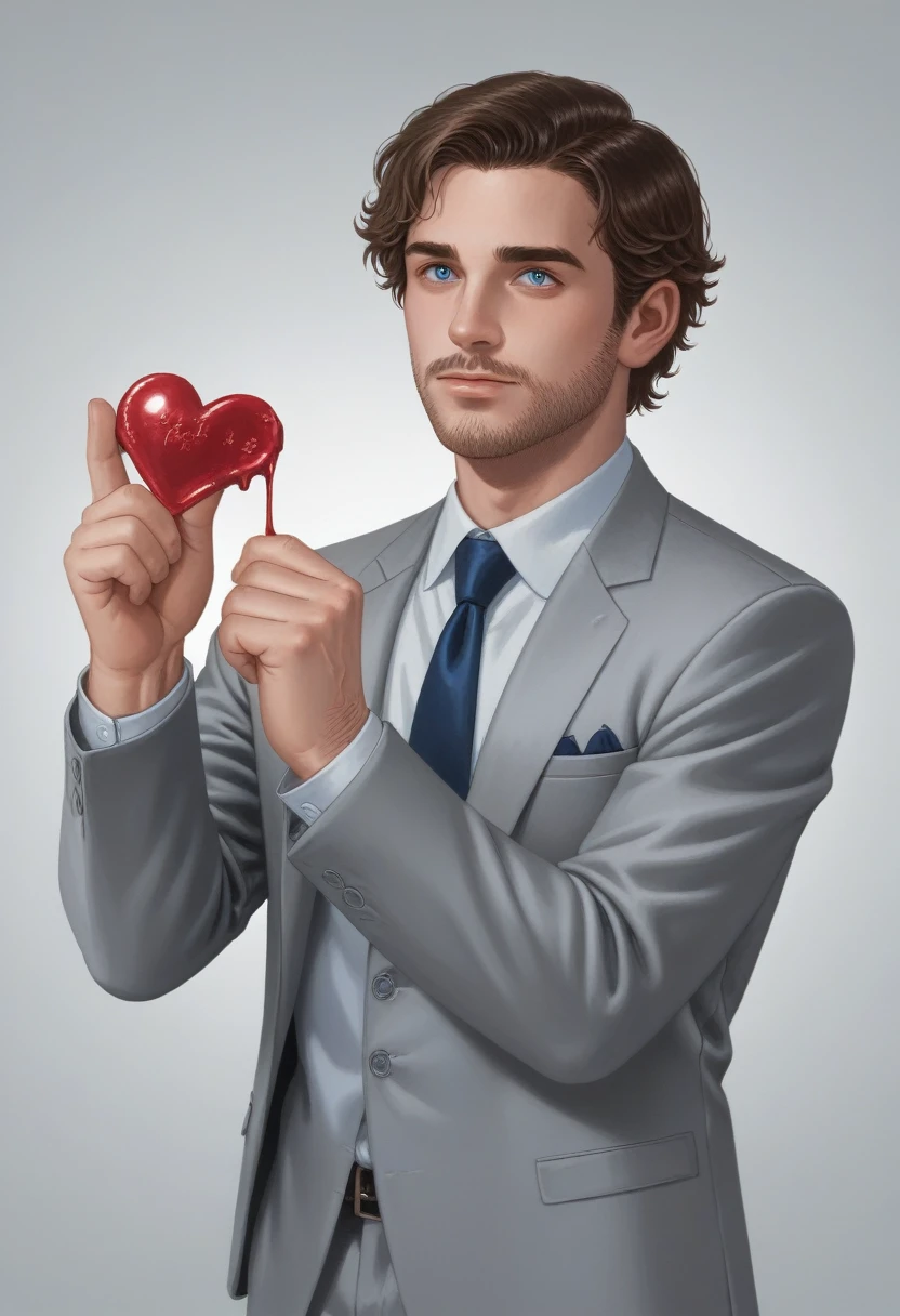 There is a woman in a blue and silver suit holding a red heart, Man with Blue Heart, Inspired by Alexander Archipenko, Metal fuselage, Character is covered in liquid, Gray personification, abstract human body, Expressed in 3D rendering, Inspired by Rob Liefeld, Female body type, inspired by Allen Jones, Upper body avatar