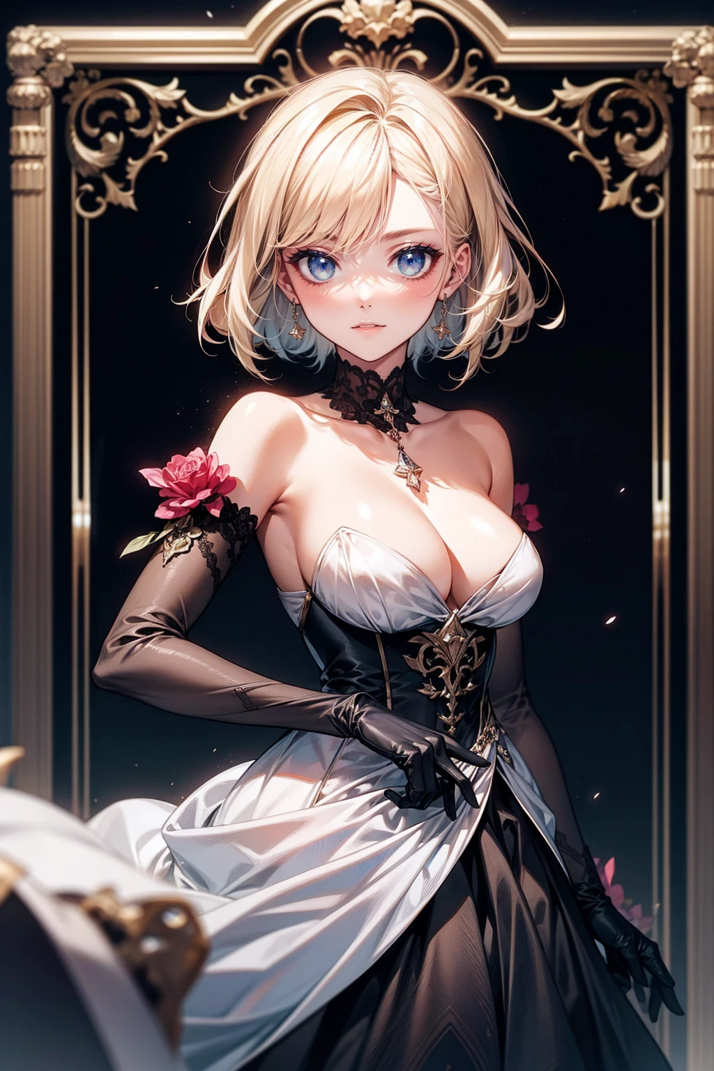 long gloves up to the elbow、dress、blonde lady、