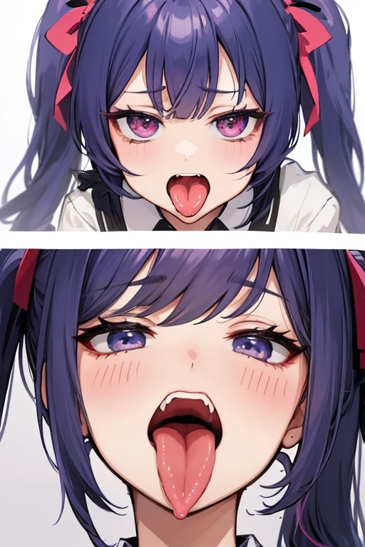 長いtongue tongue見せ Big Mouth Double teeth 顔より大きなtongue In the mouth Twin tails lick tongue